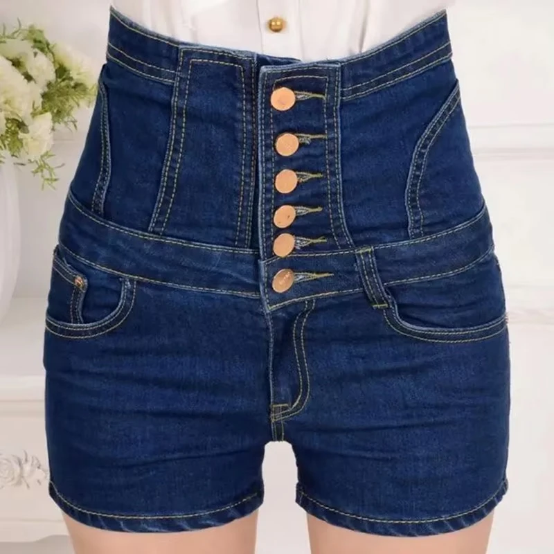 summer brand Fashion casual high waist female ladies girls slim elastic waist plus size denim shorts