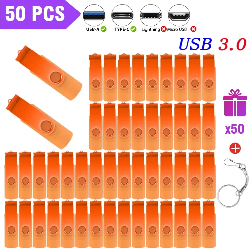 

50 шт. USB3.0 флэш-накопитель 128 ГБ TYPE-C 2 в 1 флэш-накопитель 64 ГБ с бесплатным логотипом 32 ГБ металлический USB-накопитель 16 ГБ 8 ГБ оранжевый