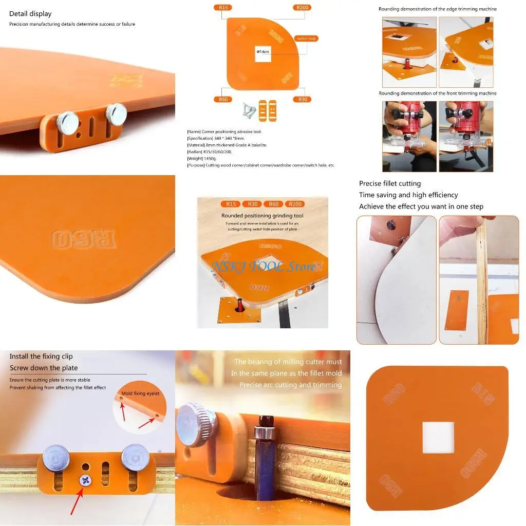 

L8RC Шаблоны деревообработки джиг инструмент радиус угол обрезки угловой угловой шаблон угловой шаблон JIG R200 R30 R60