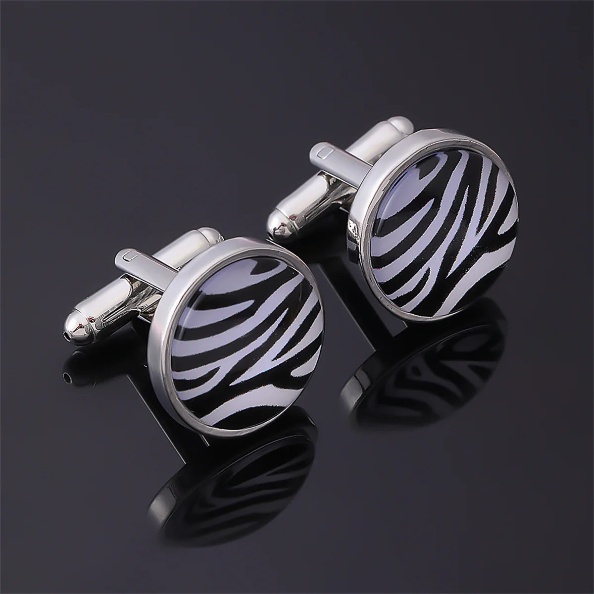 Boutons de manchette circulaires à rayures zébrées, 1 paire, créatifs, pour chemise française pour hommes, boutons de manchette de mariage, bricolage, fête, Banquet, bijoux, cadeau pour petit ami