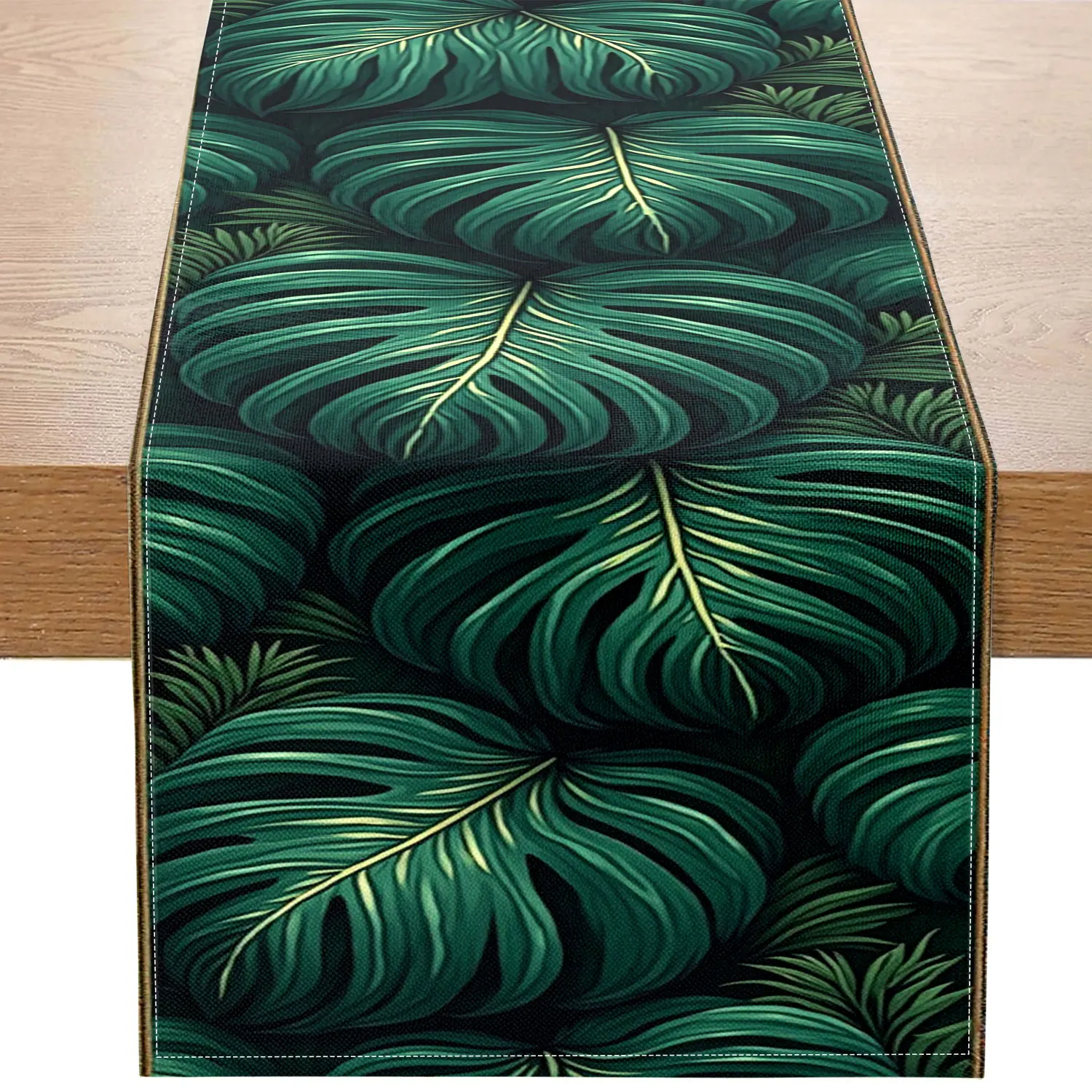 

1 Piece of Green Leaf-Themed Table Runner, Decorated with Green Branches and Leaves, Suitable for Fresh-Style Decoration