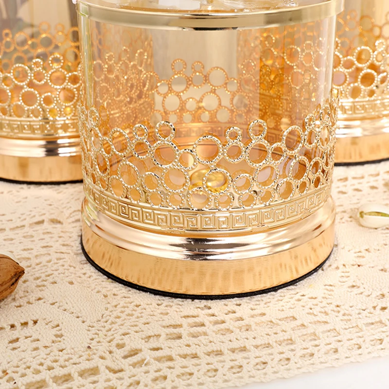 European Style Gold Butterfly Jewelry Box Glass Candy Jar with Lid Room Fruit Dessert Tea Cup Glass Box Metal Openwork Ornament