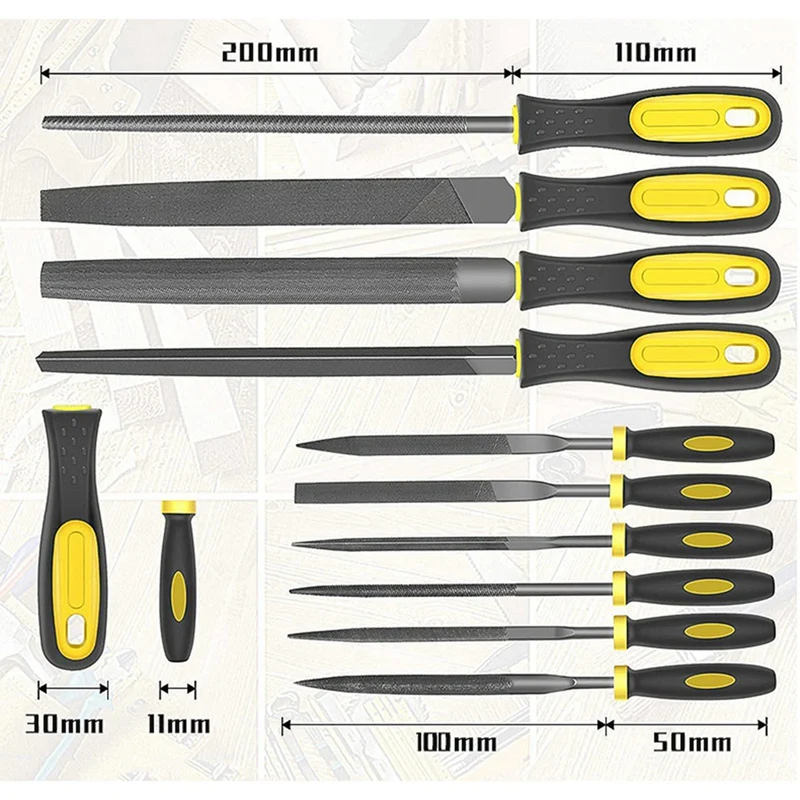 Ferramenta de aço metálico com arquivo plano, arquivo semi-circular, arquivo circular, arquivo triangular, arquivo de agulha, 19pcs