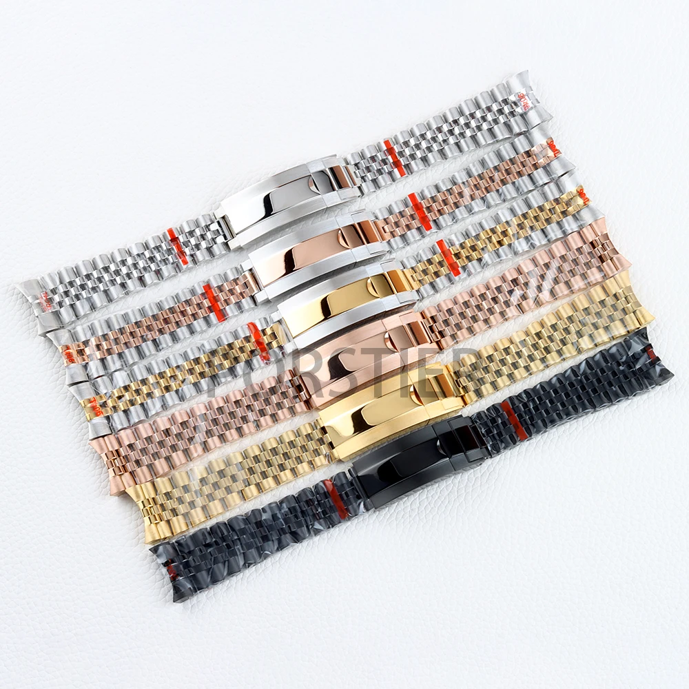 

20mm Width Jubilee Bracelet Silver/Black/Rose Gold/Gold Solid 316L Stainless Steel Watchband Folding Buckle Watch Band