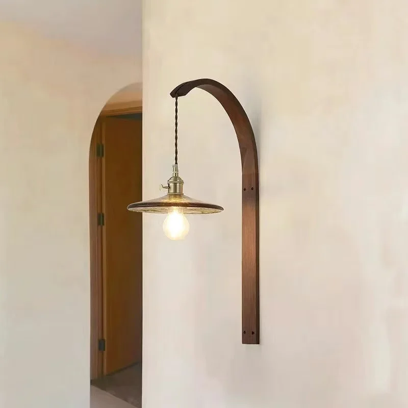 مصباح جداري بجانب السرير لغرفة النوم، جدار خلفية غرفة المعيشة، مقهى B & B، مصباح حائط من الخشب الصلب، نموذج خطاف السمك