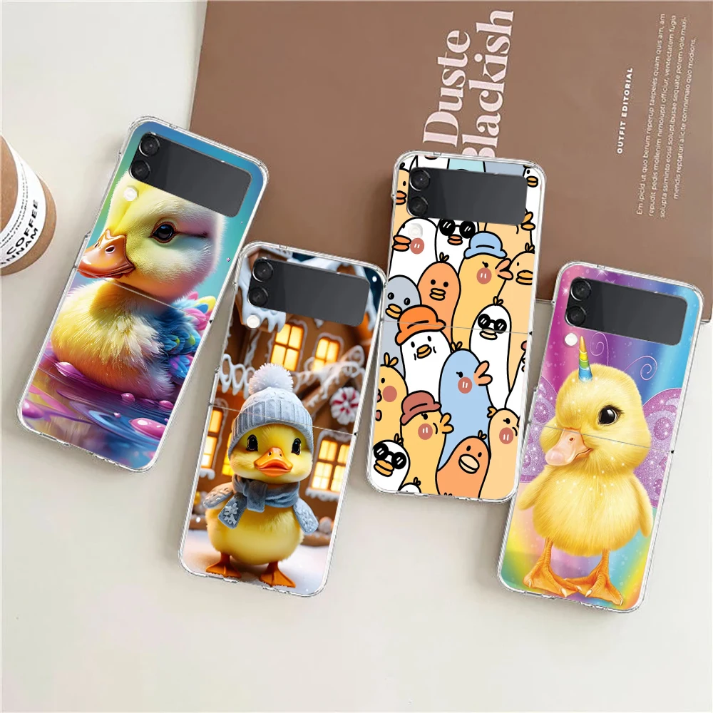 Phone Cover For Samsung Galaxy Z Flip 6 5 4 Case Transparent For Samsung Z Flip 3 Hard PC Foldable Shell Cute Cartoon Duck Bags