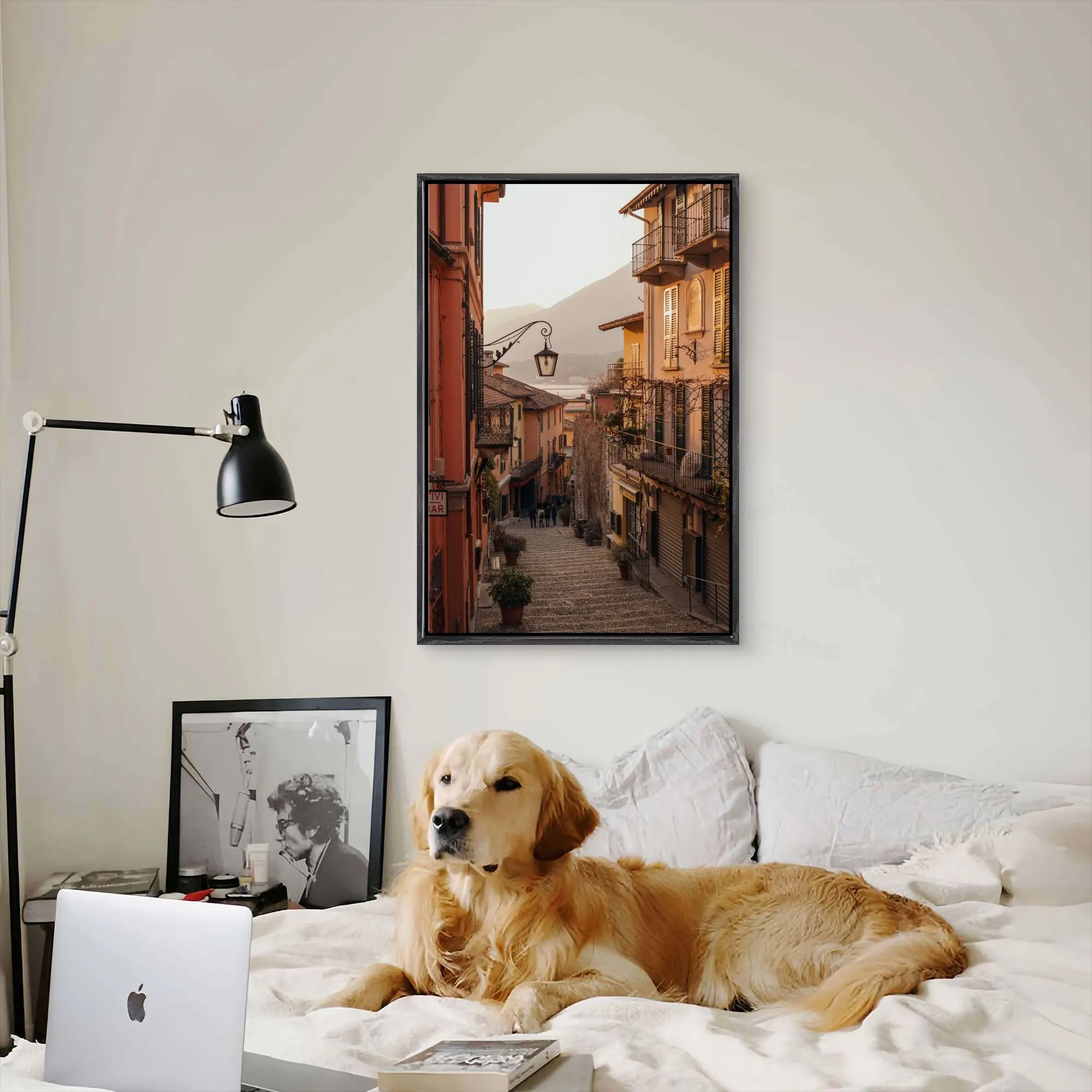 لوحة فنية جدارية من القماش من Bellagio Italy، طباعة مناظر طبيعية خلابة على شكل بحيرة كومو المذهلة، ديكور جدار قرية البحر الأبيض المتوسط