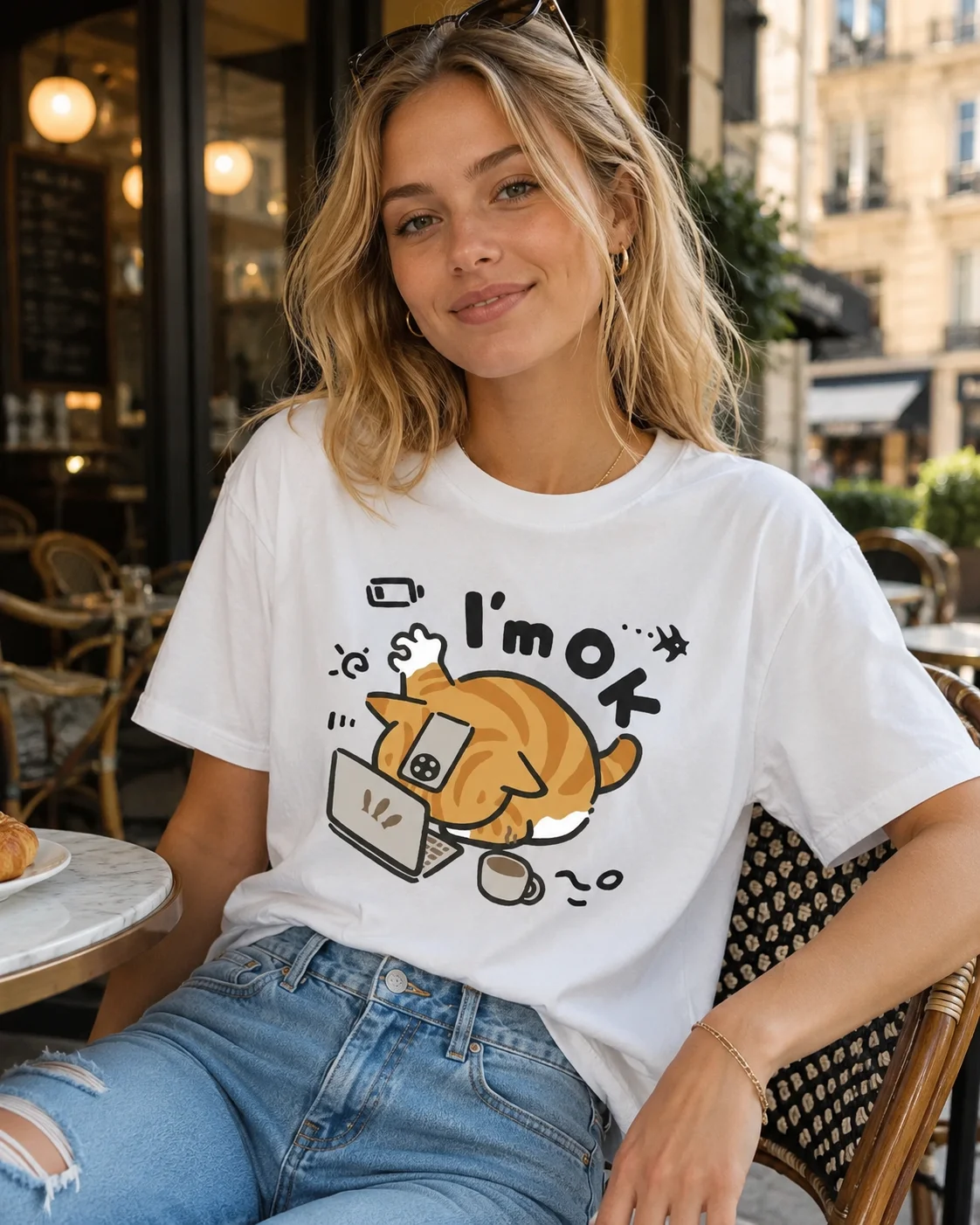 The Little Orange Cat Thinks It Can Still Hold on Print Women Tee Shirt T-Shirts Fashion Harajuku Kawaii T-shirt Y2K Clothing