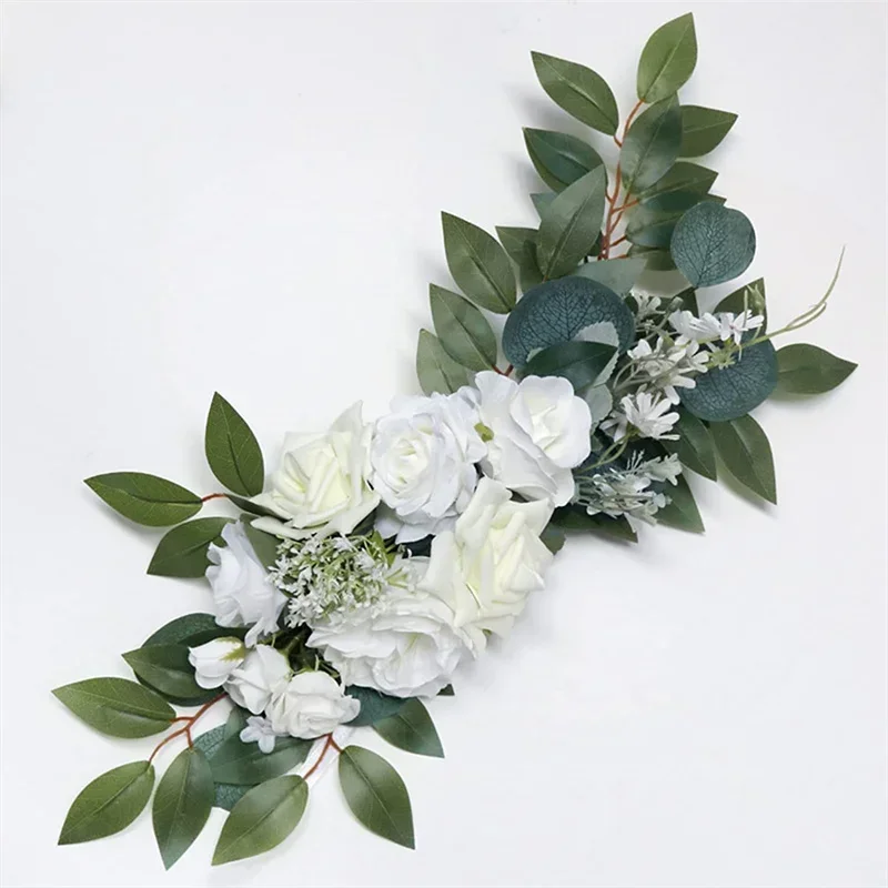 2PCS Artificial Wedding Arch Flowers Kit Draping Fabric Wedding Flowers Swag Floral Arrangements Garlands Greenery for Ceremony