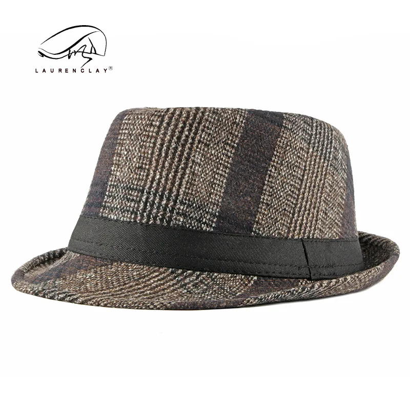 

New Autumn And Winter British Retro Plaid Top Hat Men's Middle-aged And Elderly Woolen Gentlemen's Hat Jazz Hat Wholesale