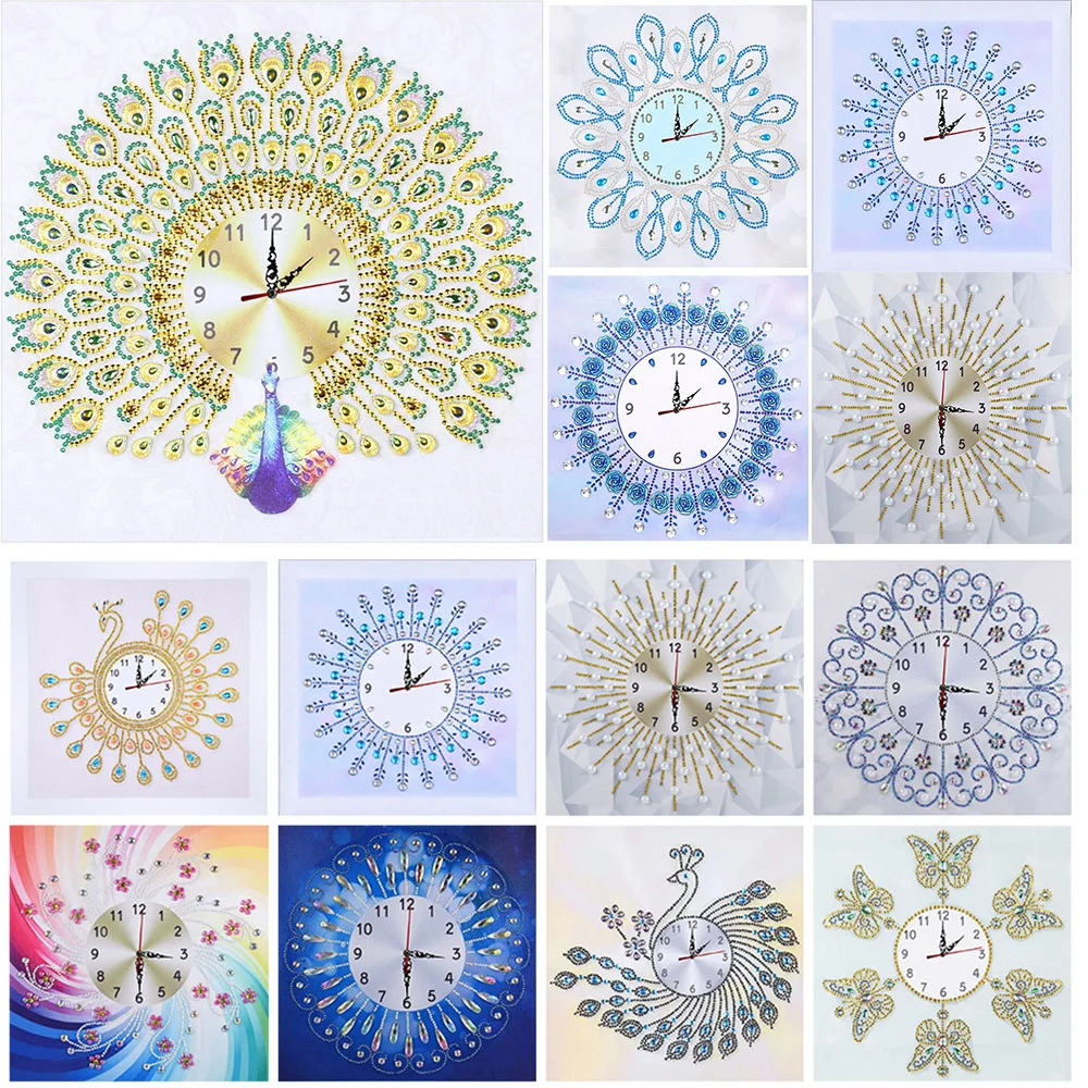 35*35CM DIY Peafowl Special Shaped Diamond Painting Embroidery Wall Clock Kit Home Decration Art Craft Mosaic Painting