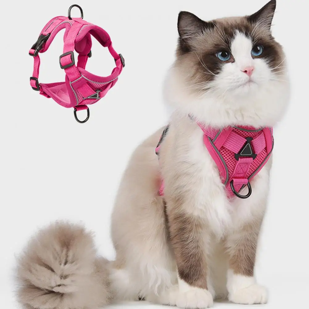 Double Hook Loop Cat Leash Elastic Pet Harness Escape Proof Cat Harness Leash Set Reflective Strips Adjustable Vest for Walking