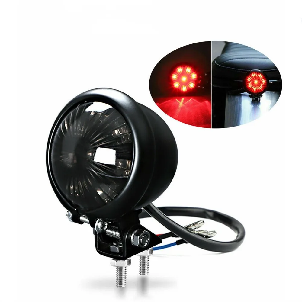 Motorcycle Led Brake Tail Light Retro Small Round Tail Lamp 12v Adjustable Cafe Racer Rear Taillight For Chopper Signal Light