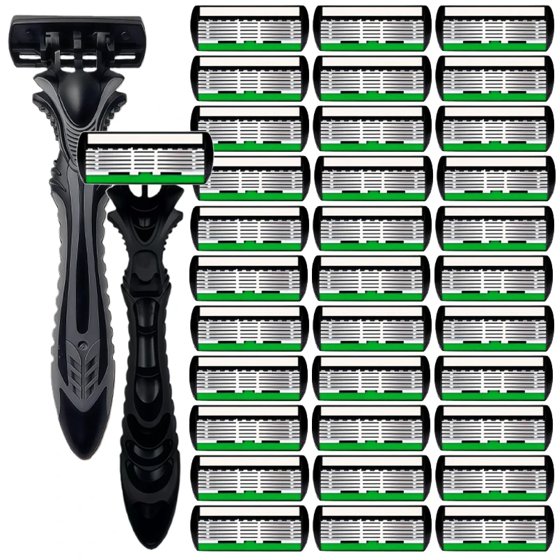 6-Layer Stainless Steel Manual Shaver Blade, Men's Classic Shaver Safe Cleaning and Care Tool, Body and Facial Clean