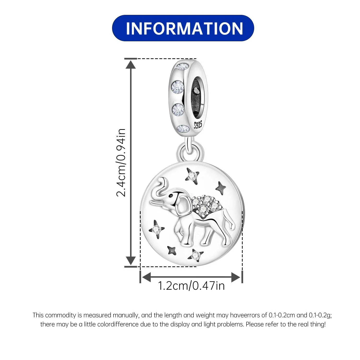CYMYSS 925 Sterling Silver Charm Cute Animals Bead Elephant Pendant Fit Bracelets Necklace DIY Jewelry Making Party Gift