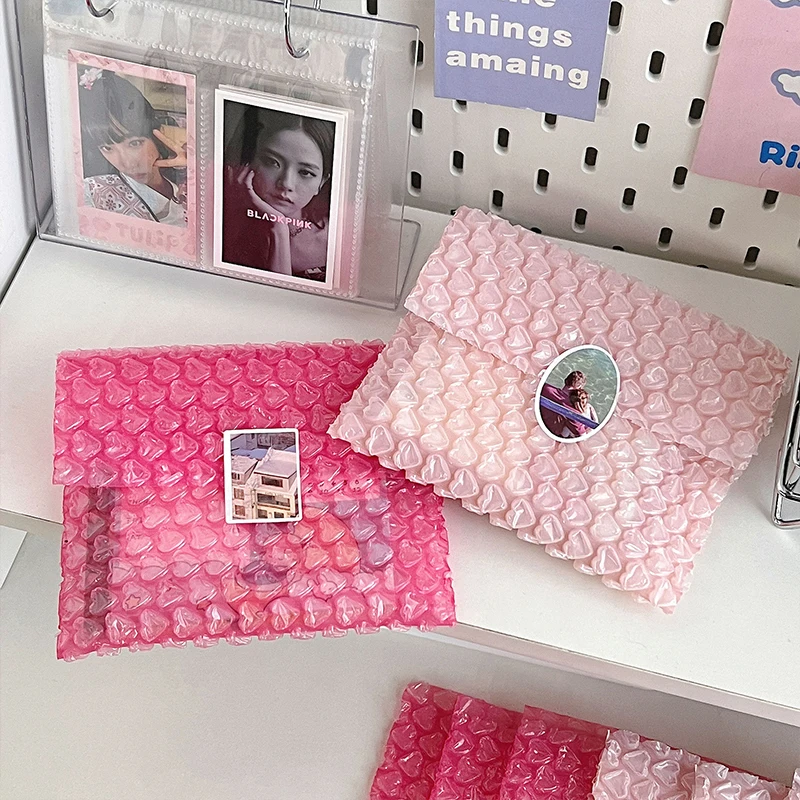 10Pcs Pink Heart Shaped Bubble Photocard Packaging Bags Mailers Padded Envelopes Korean Gift Bubble Shipping Packaging Bag