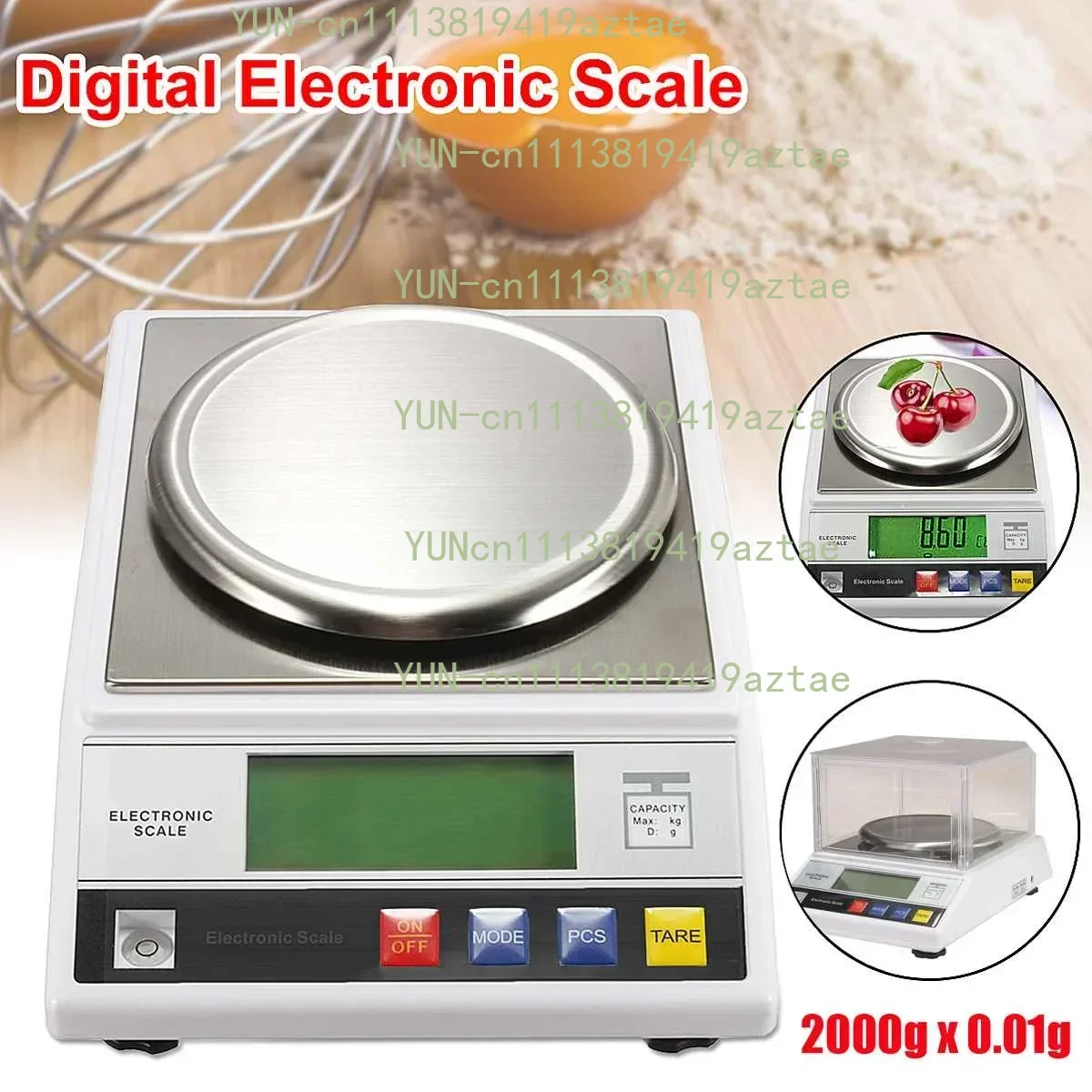 2000g/0.01g Electronic Digital Scale LCD Display Backlight LB Gram Food Kitchen Weight Balance Tray Precision High Accuracy 2kg