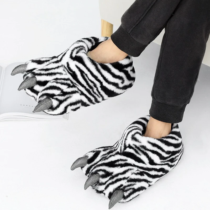 

Winter Warm Soft Indoor Home Floor Slippers Funny Animal Paw Shoes Parent Child Cute Cartoon Dinosaur Claw Plush Slipper