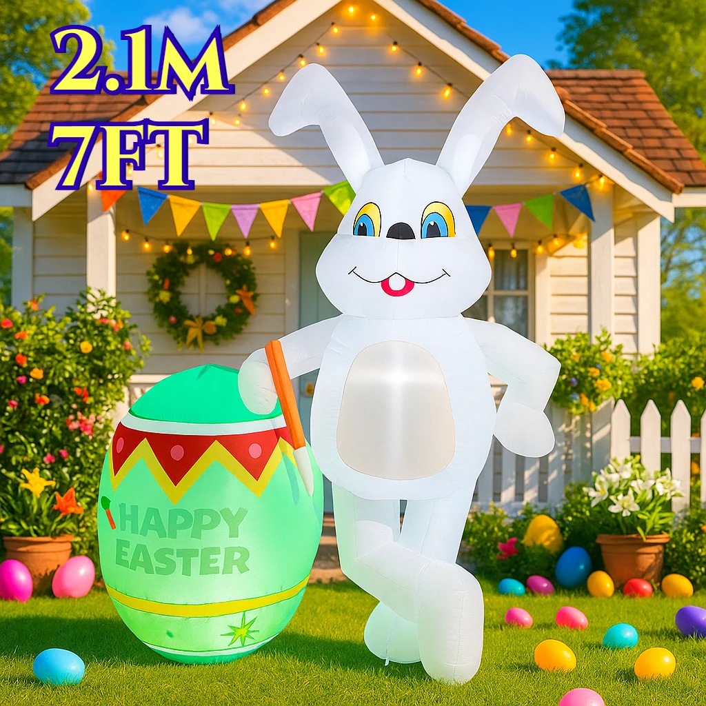 

2,1 м/7 футов украшения для пасхальной вечеринки кролик сидит на грибах надувные встроенные светодиодные фонари Крытый и открытый двор реквизит орнамент