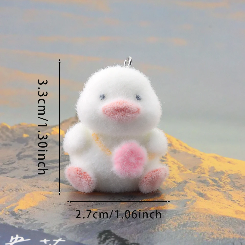 10pcs 3D Flocking Resin Duck Charms Cute Animal Plush Dolls Pendant for Necklace Keychain Earring DIY Making Jewelry Accessories