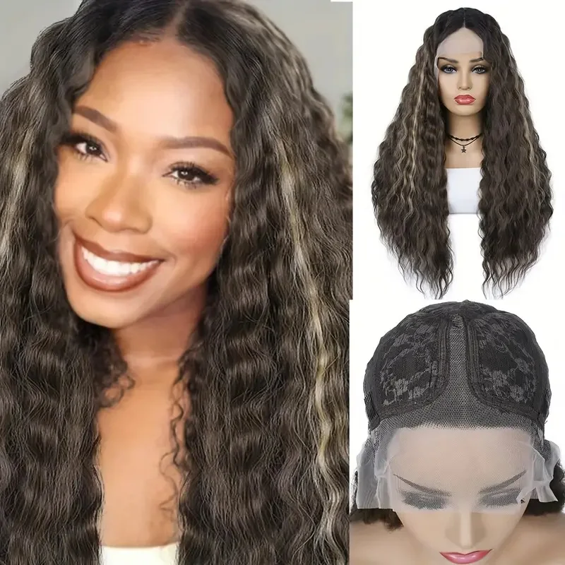 30 Inch Lace Frontal Wig T Part Lace Loose Deep Curly Wig Water Wave Lace Wigs Natural Looking Wavy Wig for Women Daily Life Use