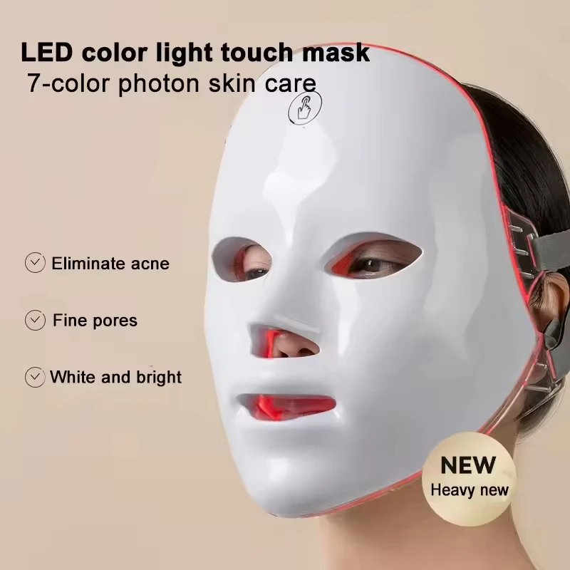 7 Color LED Facial Mask with USB Power Source ABS Material for Face and Neck Includes Red Light Therapy Mask