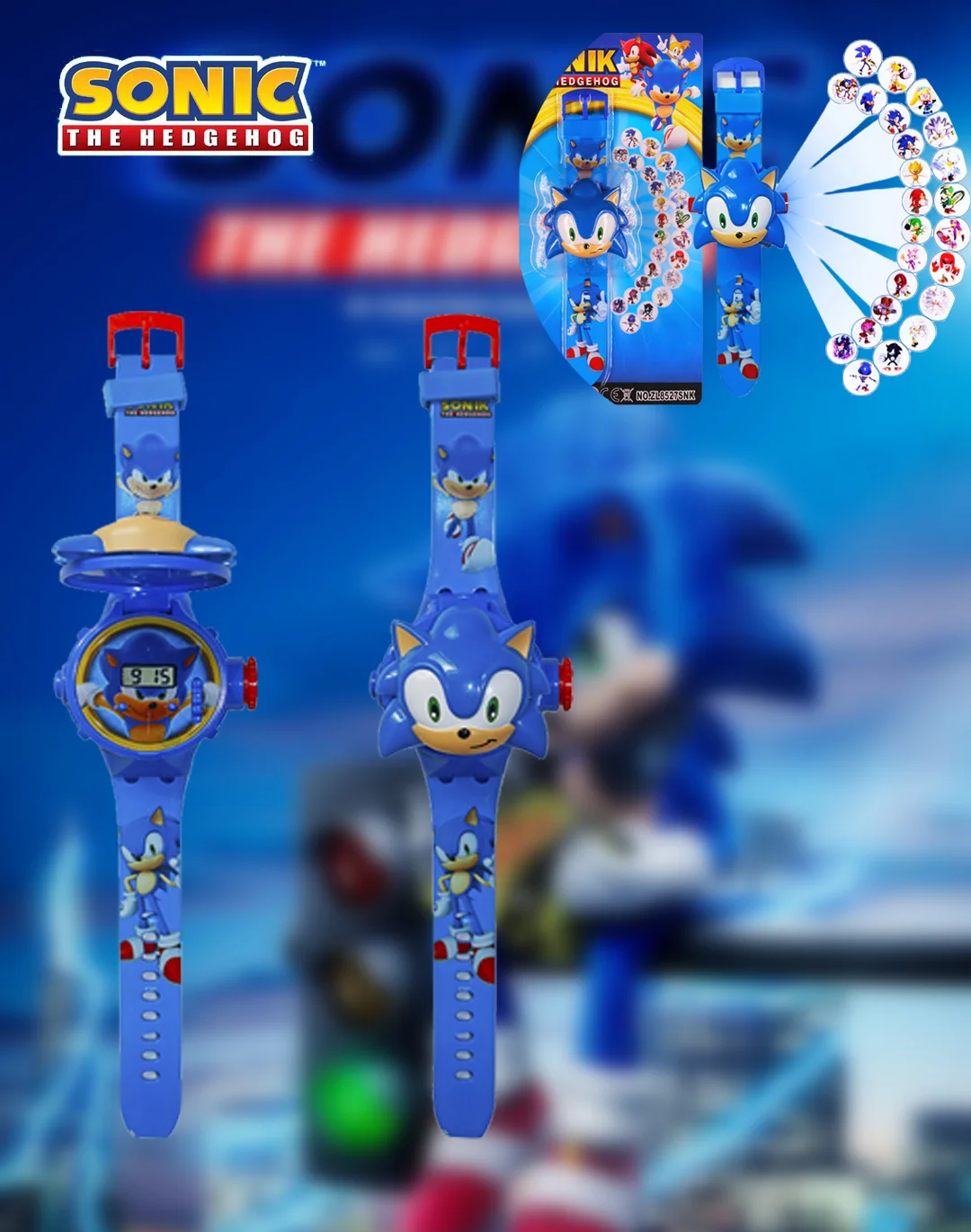 Sonic The Hedgehog Cartoon Projection Watch Anime Figure 3D Stereoscopic 24 Image Electronic Flip Watch Toys Kids Birthday Gifts