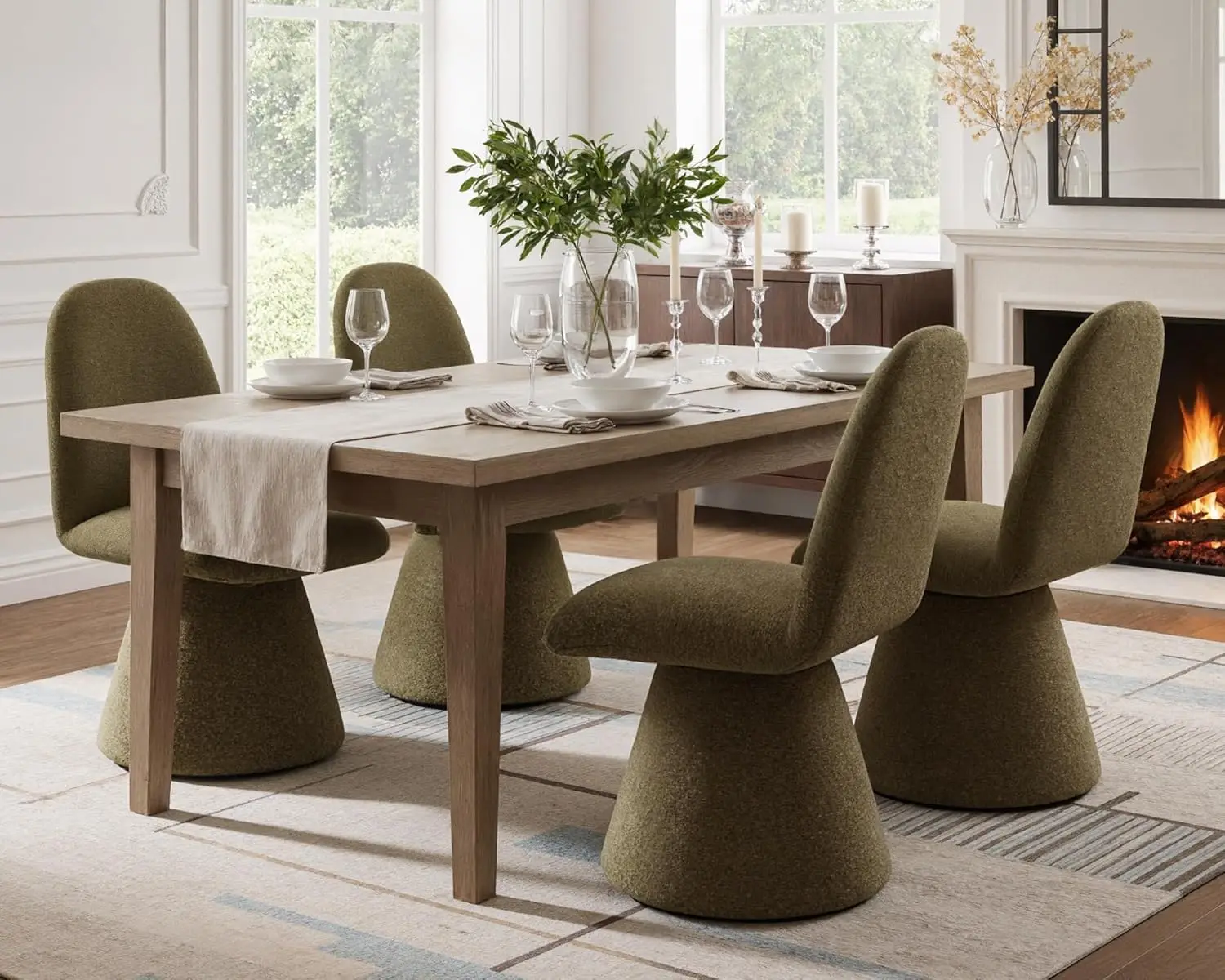 

Набор из 4 зеленых поворотных обеденных стульев в стиле Mid-Century Modern, с обивкой из шенилла, высокой спинкой, деревянные, на заказ