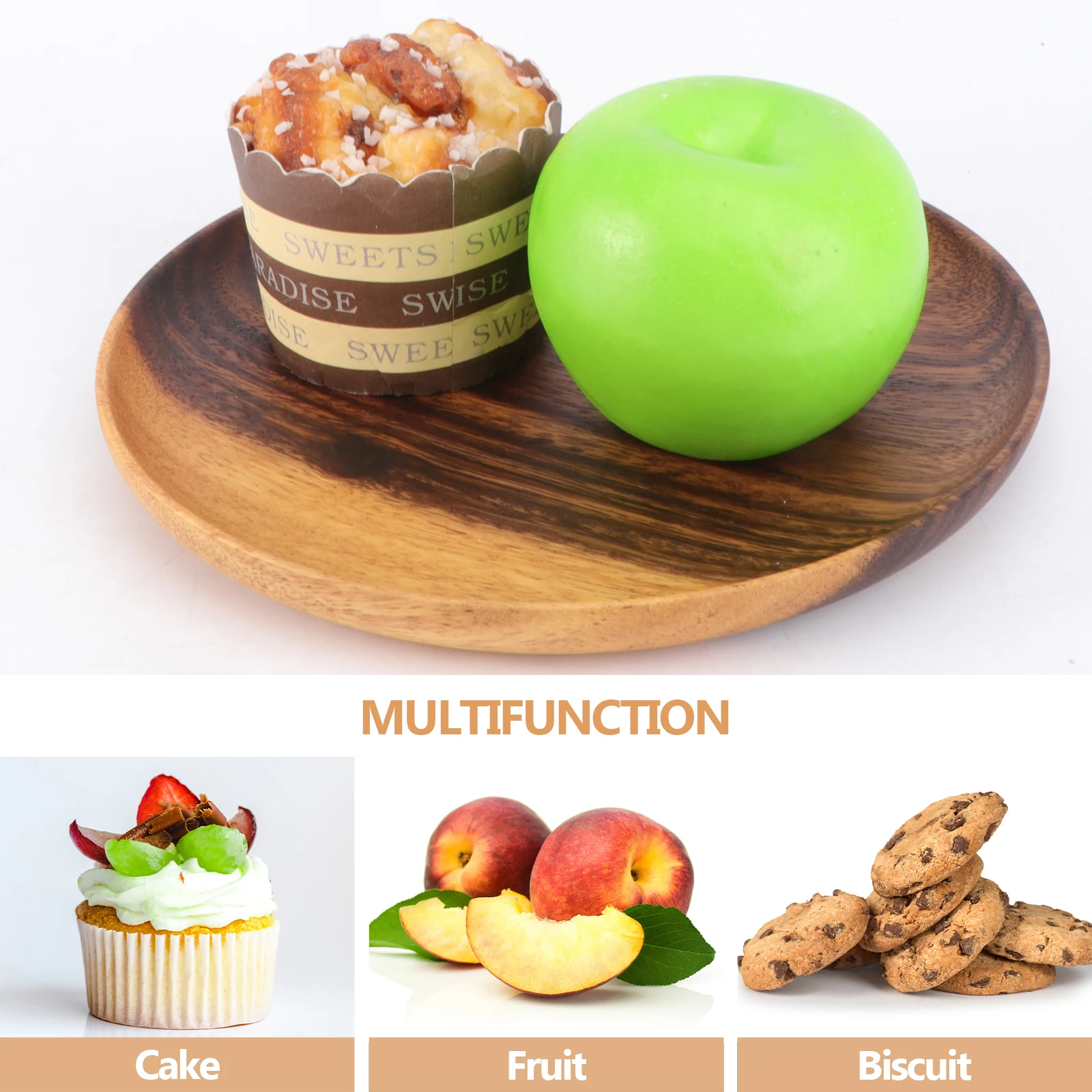 

Solid Wood Dining Tray Dinner Plates Wooden Service Round Food Pallets Fruit Home Storage