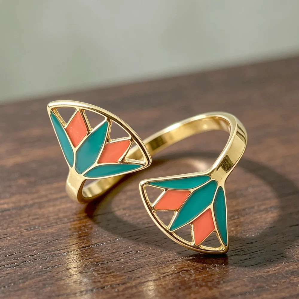 Ancient Egyptian Lotus Flower Open Ring Enamel Adjustable Rings for Men Women Spiritual Balance Gift Stainless Steel Jewelry