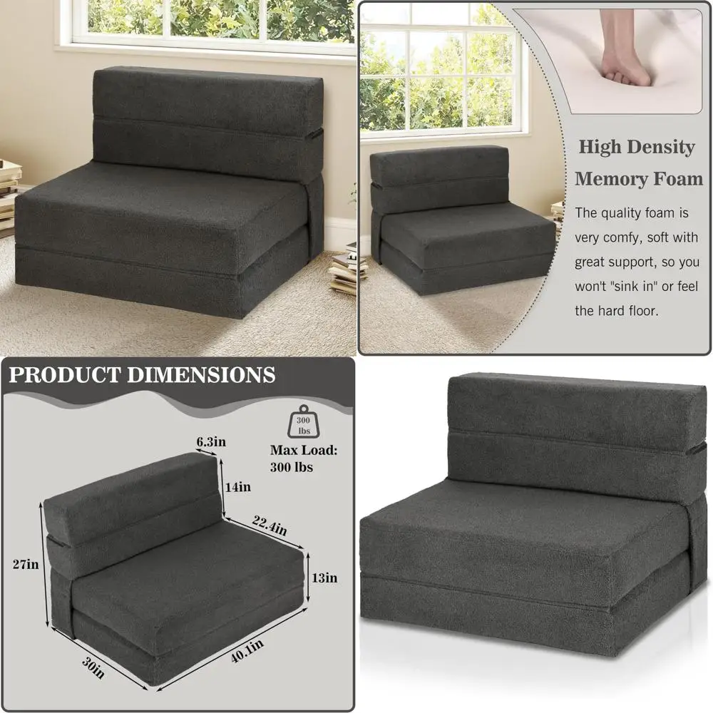 Convertible Sofa Bed Futon Couch, Foldable Sleeper Chair with Floor Support, Comfortable Folding Couch for Living Room