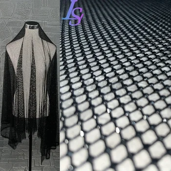 Black Diamond Mesh Fabric Shiny Dress Stage Background Decoration Clothing Designer Polyester Material Cloth Diy Sewing Meters