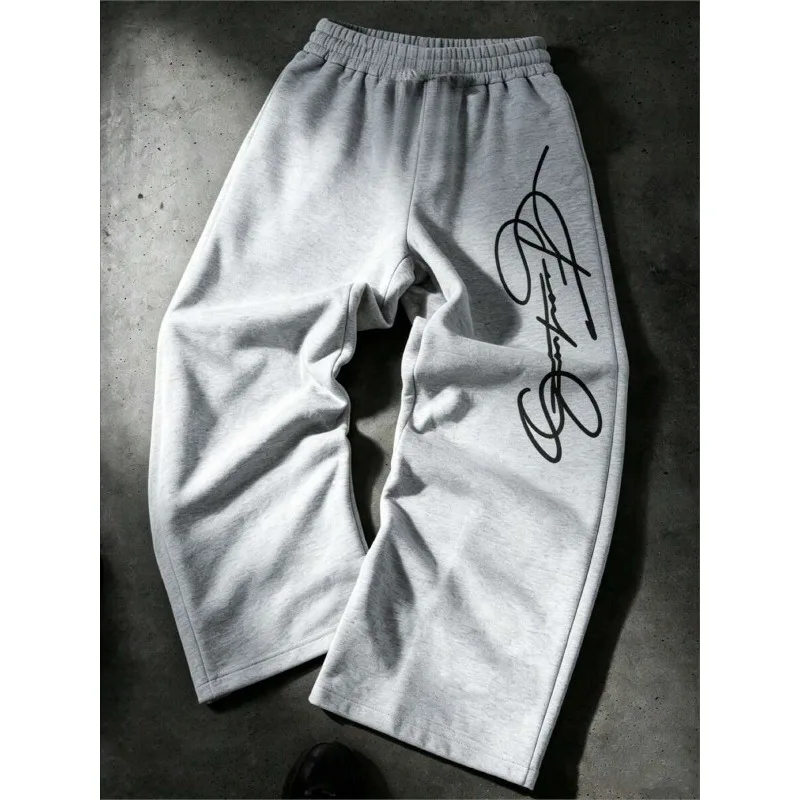 

Men's Casual Sports Pants, Letter Printed Elastic Waistline Straight Leg Casual Pants Y2K Unisex