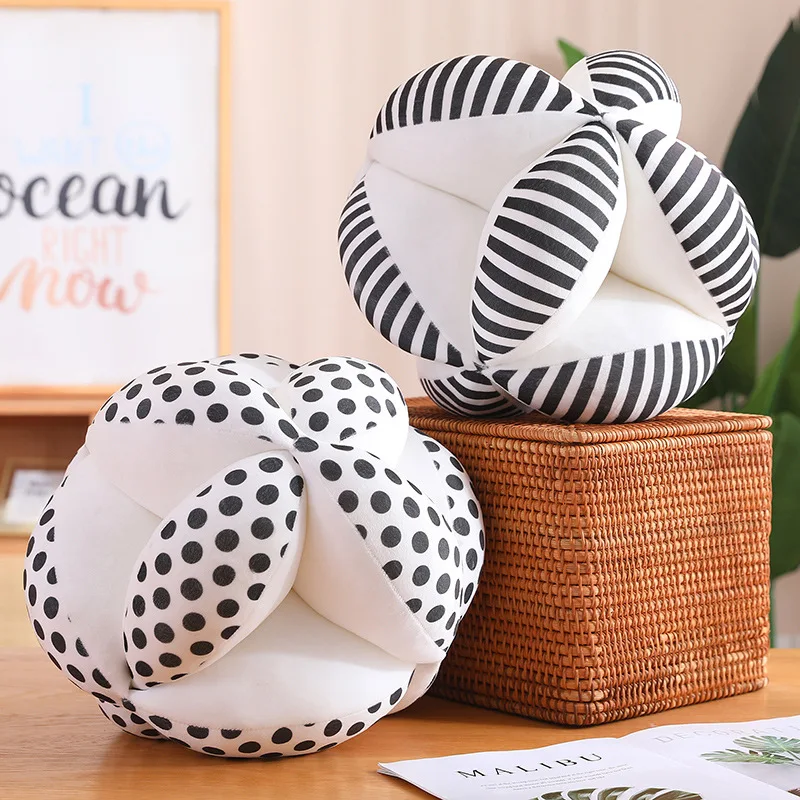 35cm INS Round Stripe Ball Plush Throw Pillow Toy Cute Stuffed Round Ball Dots Plushies Cushion Soft Kids Toys for Home Decor