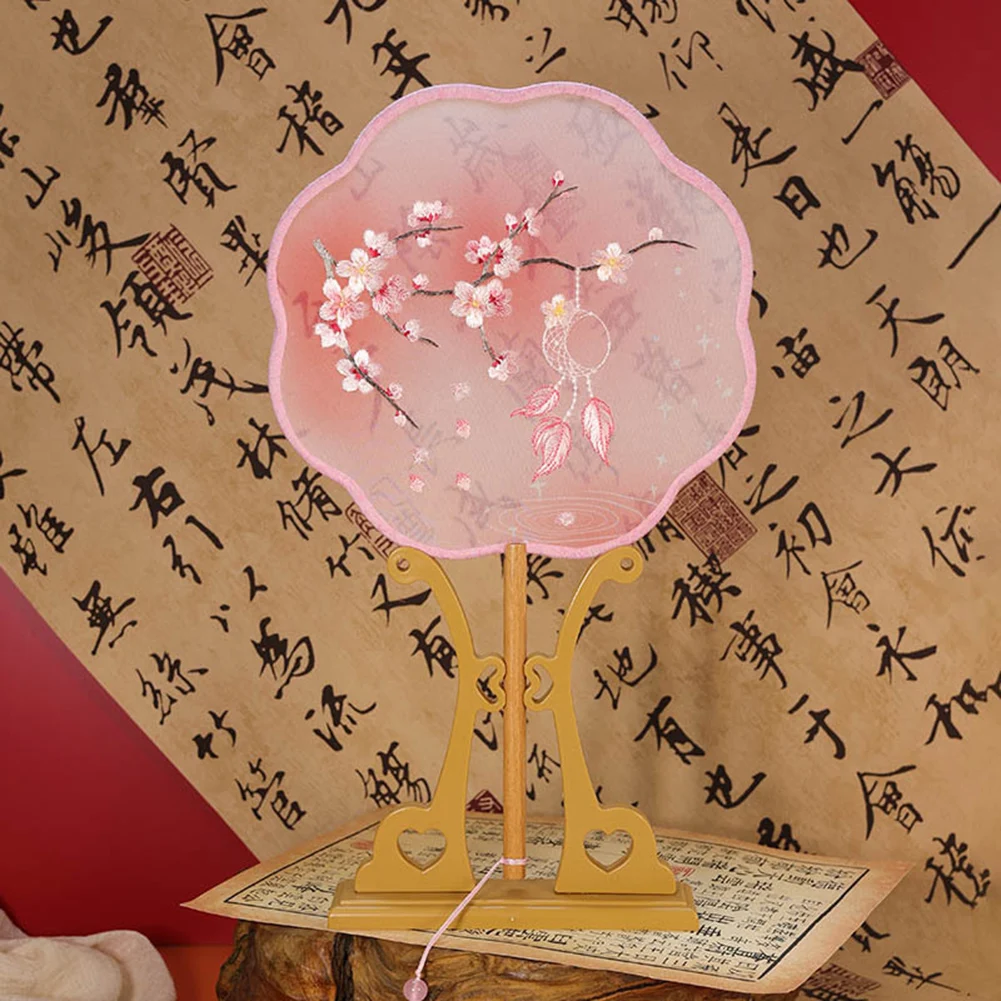 Embroidered Group Fan Ancient Style Fan Summer Long Handled Tassel Dance Hanfu PalaC E Fan Children\\\\\\\'s Cheongsam Round Fan