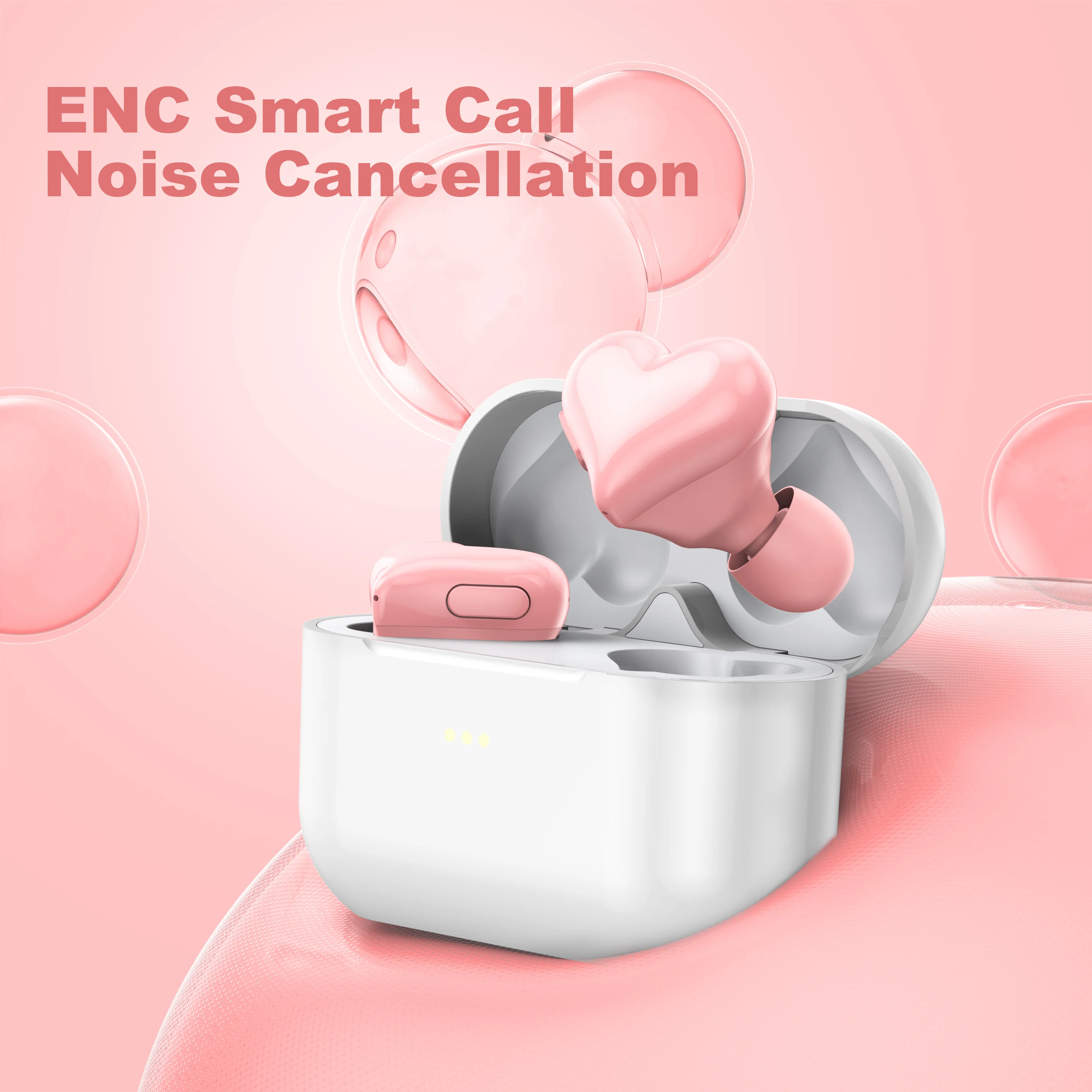 سماعات بلوتوث TWS للنساء ، براعم القلب ، سماعة الألعاب ، سماعات الطالب ، الوردي ، اللاسلكية ، الموضة