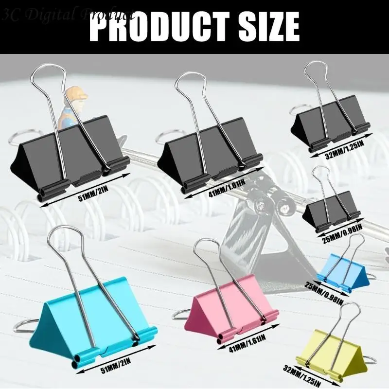 12 PCS Clips Clips Foldback Clips 25mm/32mm/41mm/51mm Povidback Clamps Money Paper Clamps Paper Clips for School Q84A