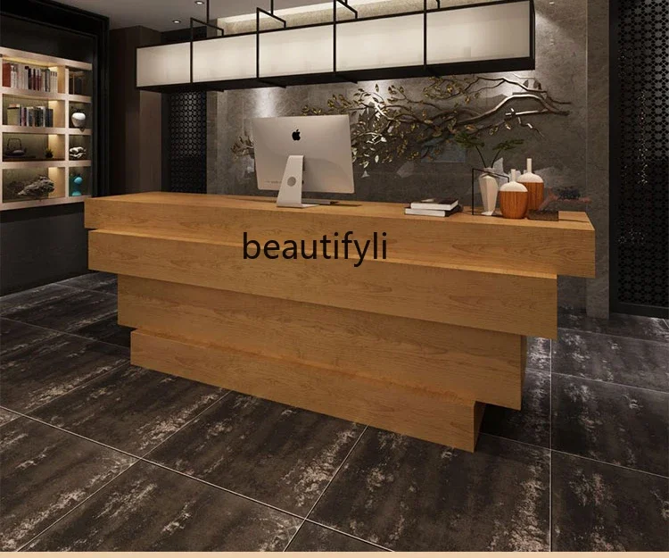 LJYCheckout page Solid wood retro counter restaurant Milk tea shop Barber shop, beauty salon Small Chinese reception front desk