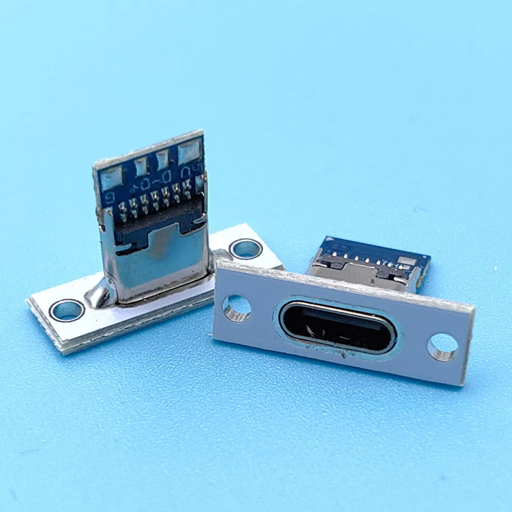 Type-C USB 2Pin 4Pin 5Pin 6Pin Female Connector Panel Mount Jack Charging Port of Solder Wire Type Socket With Fixing Plate