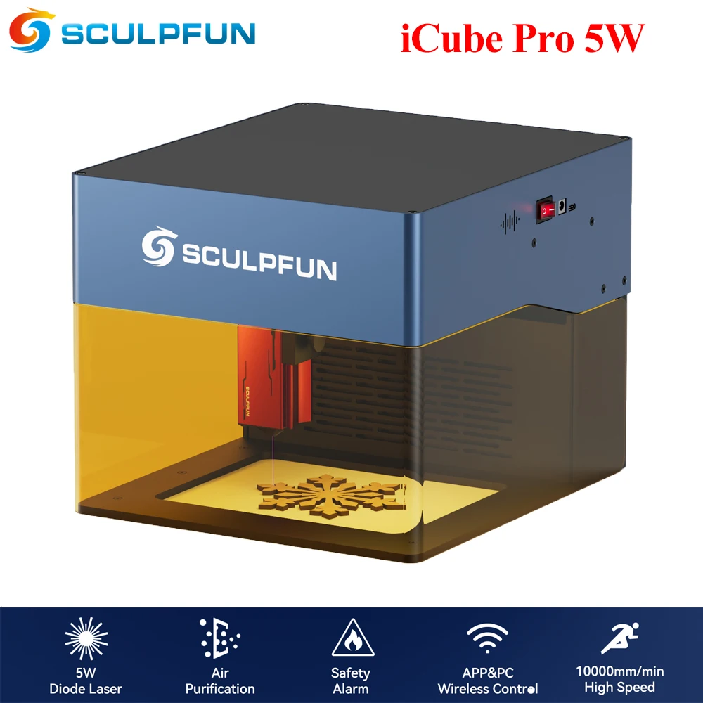 Sculpfun iCube Pro 5W grawer laserowy Mini CNC laserowa maszyna grawerująca BT z filtrem dymnym temperatura 130x130mm obszar roboczy