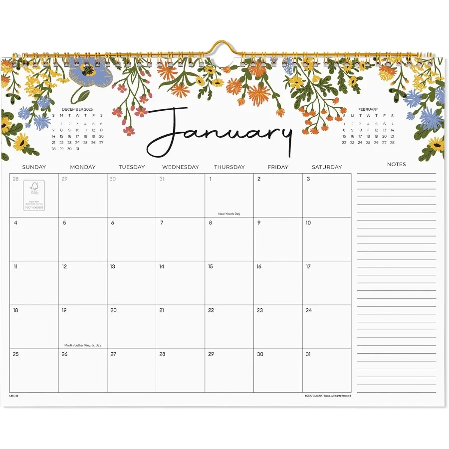 

2026 Calendar Wall Calendar 2026 12 Months Calendar Runs From January 2026 December 2026 15" x 12" TwinWire Binding Hanging Hoo
