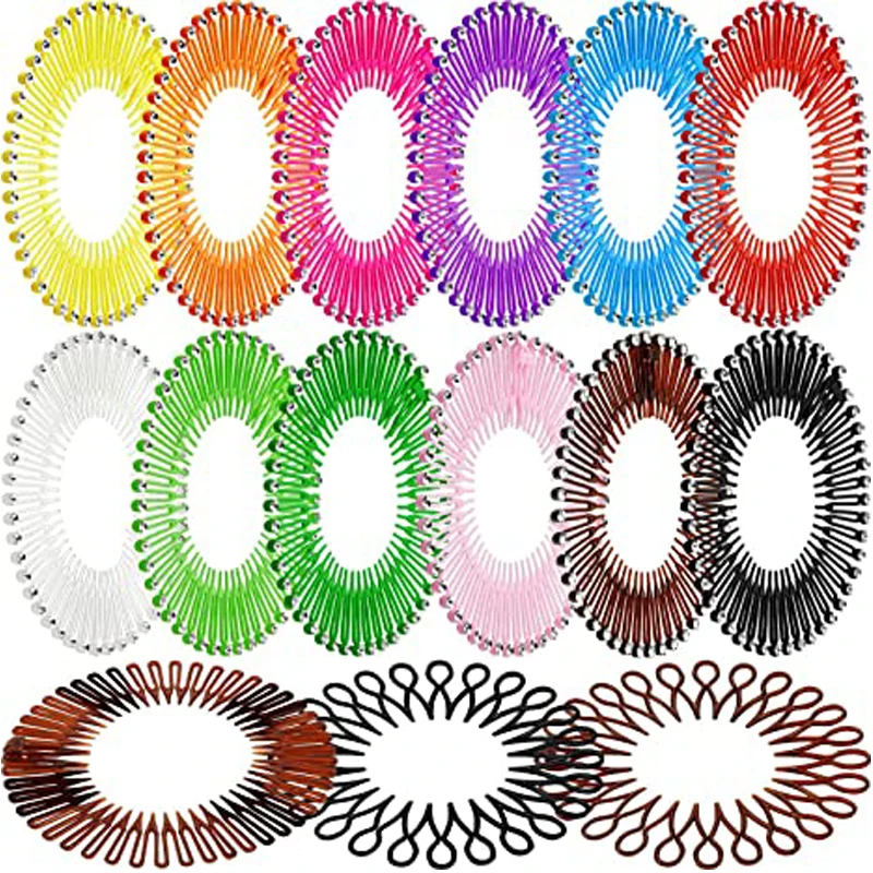 15 Stück volle runde Stretch kamm Stirnbänder flexible Kunststoff Kreis Haar wickel Haarband halter – Detail 1