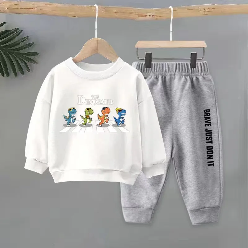 Autumn Baby Girl Clothes Set Children Boys Cartoon Dinosaur Printing Sweatshirt Top and Pants Bottom Two Piece Suit Tracksuit