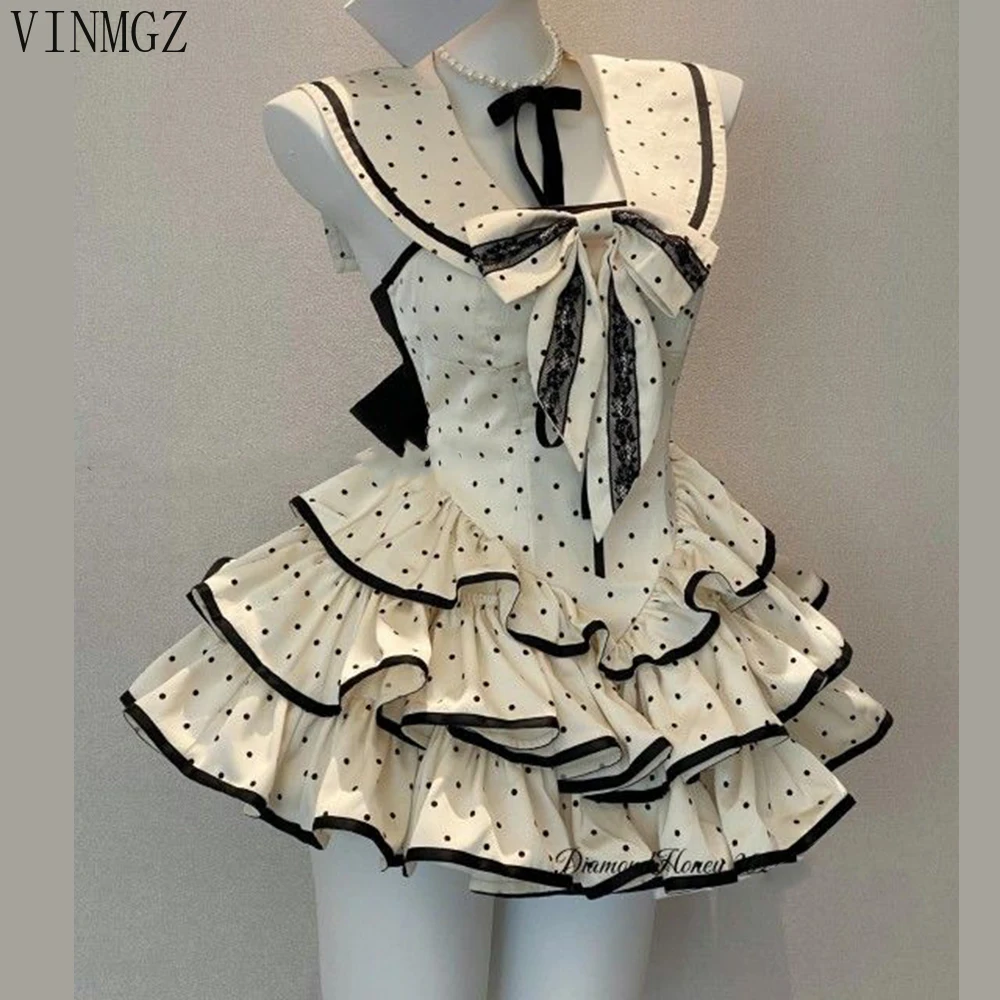 

Fashion Lolita Dress: Polka Dot Waist Dress - Bow Splicing 2025 Summer New women clothing LOOSE FIT