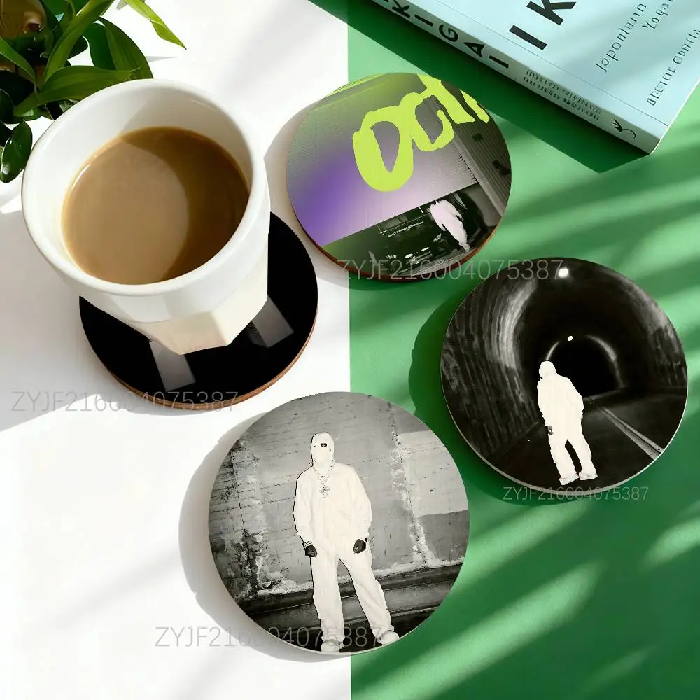 

D-Don Toliver OCTANE Pattern Art Coasters Round Wooden Heat Resistant Non-Slip Home Decor Gift Multifunctional