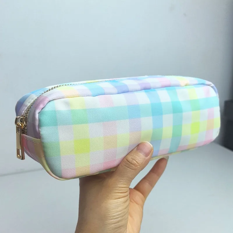 New Large Size Rainbow Plaid Fanny Pack Chest Pack Toiletry Storage Pouch Grid Outdoor Fanny Pack Travel Wash Cosmetic Bag Gift