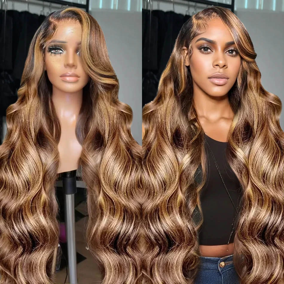 HD 13x6 Highlight Wig Human Hair Body Wave Lace Front Wig Cheap Colored Human Hair Wigs 30 Inch Lace Frontal Wig 100% Human Hair