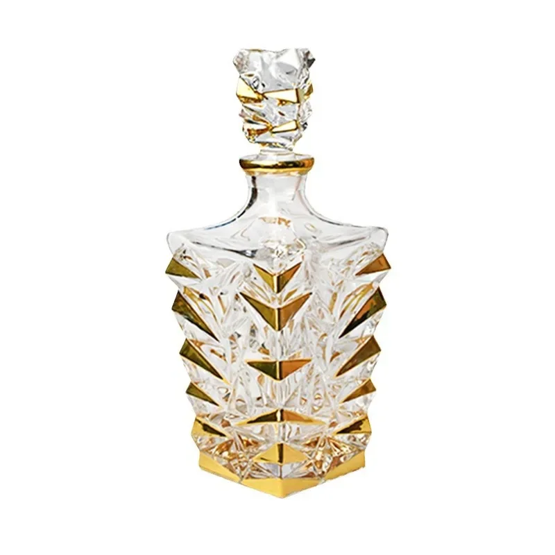 

Gold-painted line crystal glass wine bottle creative whiskey bottle household wine bottle with lid