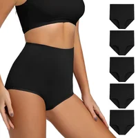 POKARLA, 5 uds., bragas de cintura súper alta para mujer, ropa interior cómoda de cobertura completa, conjunto de bragas negras para mujer, tela 95% poliéster