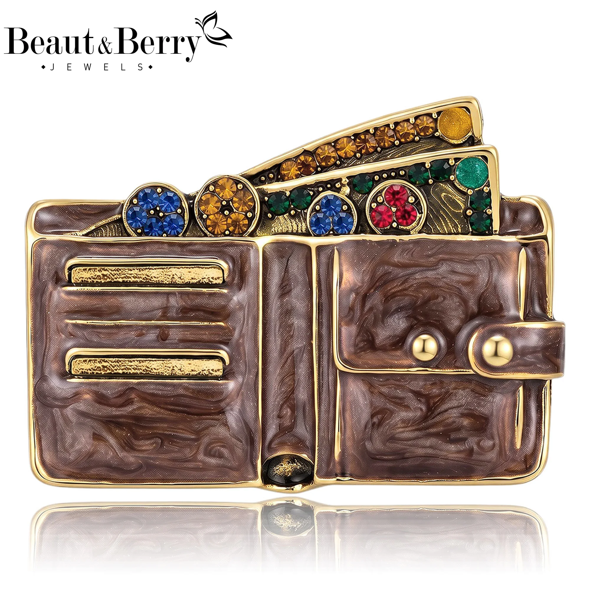 Beaut&Berry Vintage Enamel Wallet Brooches for Women Unisex Creative Pins Casual Party Jewelry Accessories Gifts Decoration